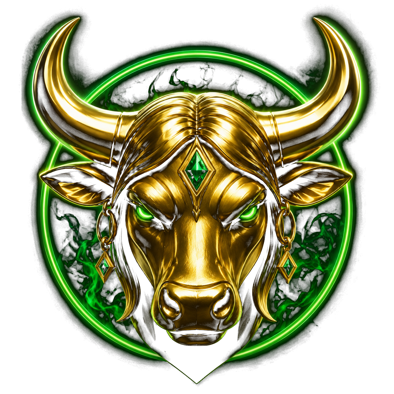 Mrs. Bullballs mascot — golden bull with emerald jewel